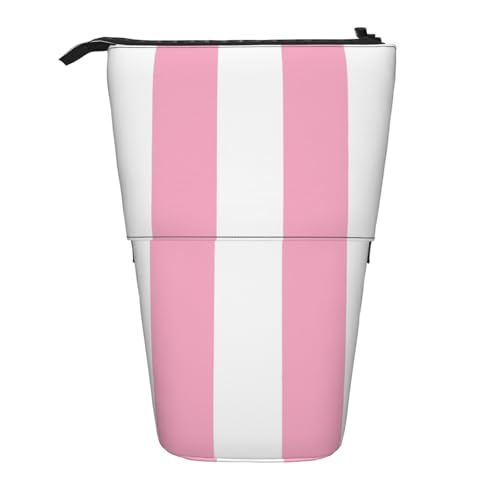 Tcoay Rosa und weiß gestreift, stehender Stifthalter, Schreibwarentasche, Stiftetasche, Organizer, Teleskop-Stifteetui von Tcoay