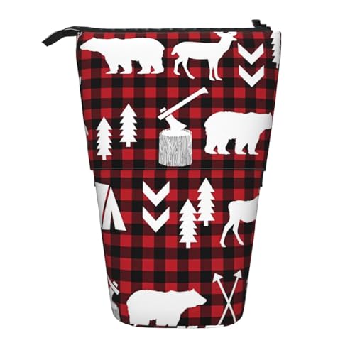 Tcoay Rot-Schwarzes Büffelkaro, Stehender Stiftehalter, Schreibwarentasche, Stiftetasche, Organizer, Teleskop-Stifteetui von Tcoay