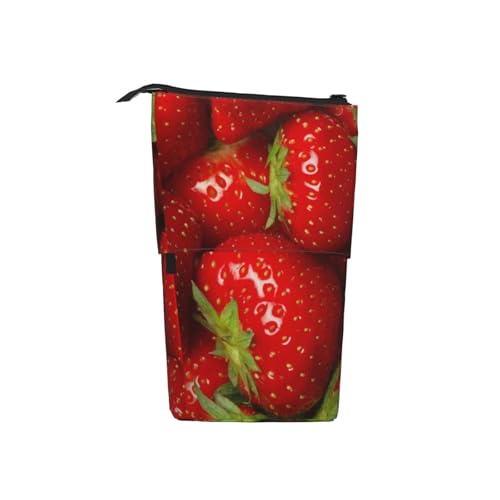 Tcoay Rote Erdbeerfrucht, stehender Stiftehalter, Schreibwarentasche, Stiftetasche, Organizer, Teleskop-Stifteetui von Tcoay