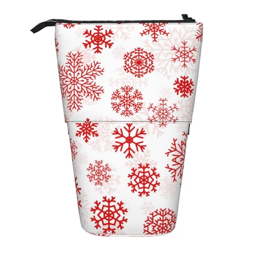 Tcoay Rote Schneeflocke, weiße Weihnachten, stehender Stiftehalter, Schreibwarentasche, Stiftetasche, Organizer, Teleskop-Federmäppchen von Tcoay