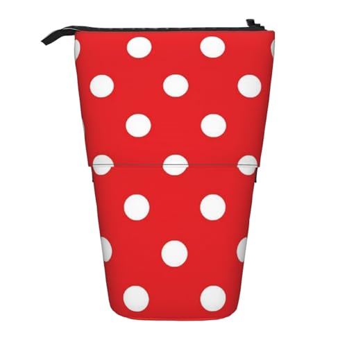 Tcoay Rote und weiße Punkte, stehender Stifthalter, Schreibwarentasche, Bleistiftbeutel, Organizer, Teleskop-Federmäppchen von Tcoay