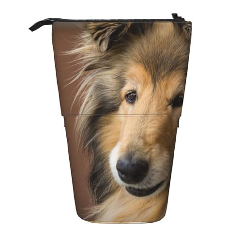 Tcoay Rough Collie Lassie Dogs Große, Flauschige Hunde, Haustiere, stehender Stiftehalter, Schreibwarentasche, Stiftetasche, Organizer, Teleskop-Federmäppchen von Tcoay