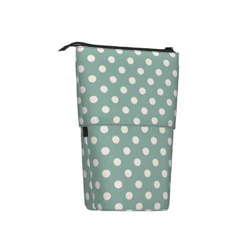 Tcoay Salbeigrün Polka, Stehender Stiftehalter, Schreibwarentasche, Stiftetasche, Organizer, Teleskop-Federmäppchen von Tcoay