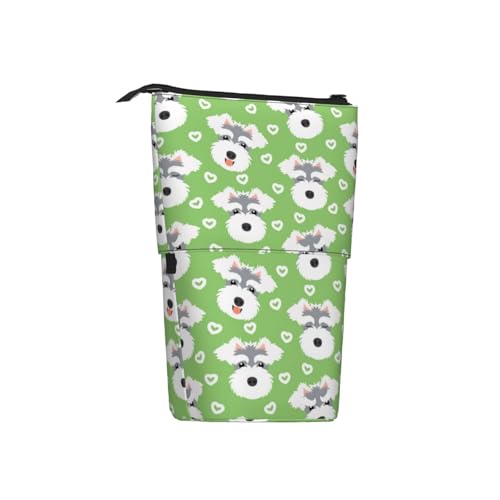 Tcoay Schnauzer, grünes Herz, Hund, Haustier, stehender Stiftehalter, Schreibwarentasche, Stiftetasche, Organizer, Teleskop-Federmäppchen von Tcoay