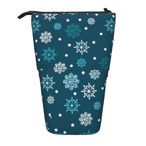 Tcoay Schneeflocken Blau, Stehender Stiftehalter Schreibwarentasche Bleistiftbeutel Organizer Teleskop-Federmäppchen von Tcoay