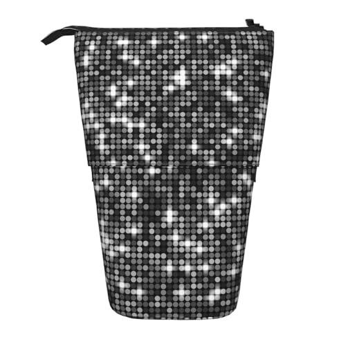 Tcoay Schwarz-Silberne Pailletten, funkelndes, Elegantes Muster, stehender Stifthalter, Schreibwarentasche, Stiftetasche, Organizer, Teleskop-Federmäppchen von Tcoay