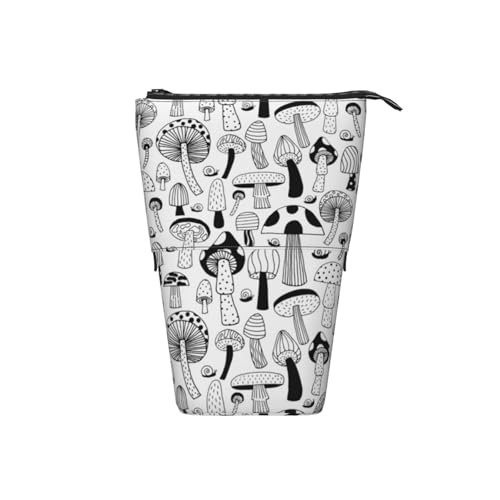 Tcoay Schwarz-weißer Pilz, stehender Stiftehalter, Schreibwarentasche, Stiftetasche, Organizer, Teleskop-Stifteetui von Tcoay