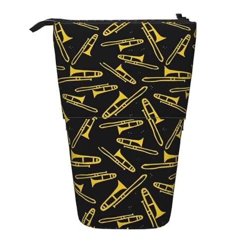 Tcoay Schwarze und gelbe Posaune, stehender Stifthalter, Schreibwarentasche, Bleistiftbeutel, Organizer, Teleskop-Federmäppchen von Tcoay