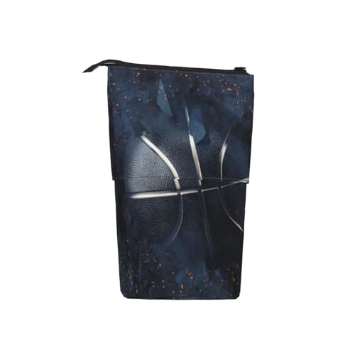 Tcoay Schwarzer Basketball, stehender Stifthalter, Schreibwarentasche, Bleistiftbeutel, Organizer, Teleskop-Federmäppchen von Tcoay