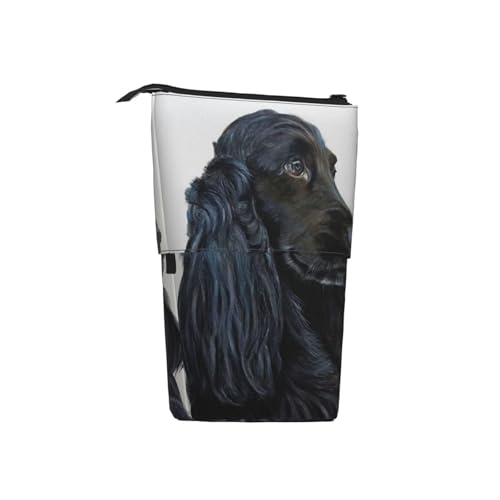 Tcoay Schwarzer langhaariger Cocker Spaniel-Hund, stehender Stiftehalter, Schreibwarentasche, Stiftetasche, Organizer, Teleskop-Stifteetui von Tcoay