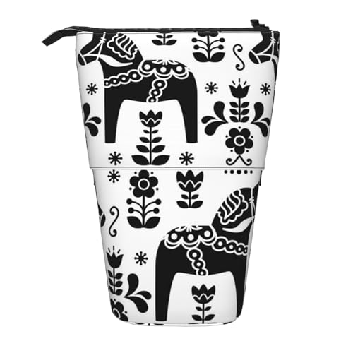 Tcoay Schwedisches Volkskunst-Dala-Daleclarian-Pferd, stehender Stiftehalter, Schreibwarentasche, Stiftetasche, Organizer, Teleskop-Stifteetui von Tcoay