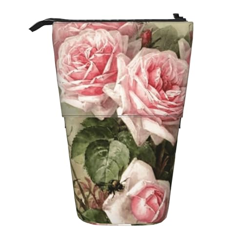 Tcoay Shabby Chic Rosa Viktorianische Rosen, Stehender Stiftehalter Schreibwarentasche Stiftetasche Organizer Teleskop-Federmäppchen von Tcoay