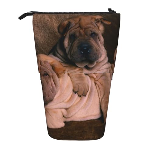 Tcoay Shar Pei Hund, Stehender Stiftehalter, Schreibwarentasche, Stiftetasche, Organizer, Teleskop-Stifteetui von Tcoay