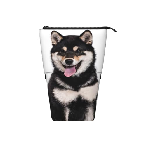 Tcoay Shiba Inu, schwarzer Shiba, süßes Hundemuster, stehender Stiftehalter, Schreibwarentasche, Stiftetasche, Organizer, Teleskop-Federmäppchen von Tcoay