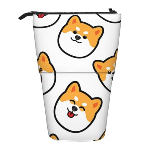Tcoay Shiba Inu Gesicht, Stehender Stiftehalter, Schreibwarentasche, Stiftetasche, Organizer, Teleskop-Federmäppchen von Tcoay
