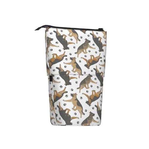Tcoay Trabende Deutsche Schäferhunde und Pfotenabdrücke, stehender Stiftehalter, Schreibwarentasche, Stiftetasche, Organizer, Teleskop-Federmäppchen von Tcoay
