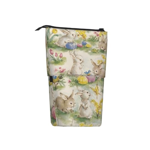 Tcoay Vintage Blumenhase Hase Ostern, Stehender Stiftehalter Schreibwarentasche Bleistiftbeutel Organizer Teleskop-Federmäppchen von Tcoay