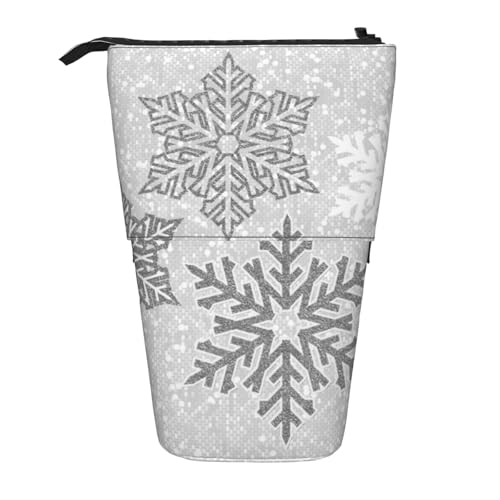 Tcoay Weihnachten, Funkelnde silbergraue und weiße Schneeflocken, stehender Stifthalter, Schreibwarentasche, Stiftetasche, Organizer, Teleskop-Federmäppchen von Tcoay