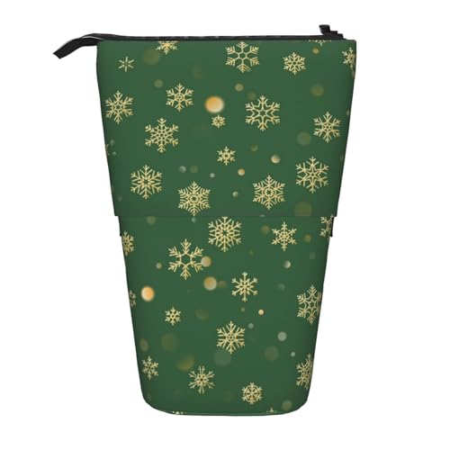 Tcoay Weihnachten mit goldenen Schneeflocken, stehender Stifthalter, Schreibwarentasche, Stiftetasche, Organizer, Teleskop-Federmäppchen von Tcoay