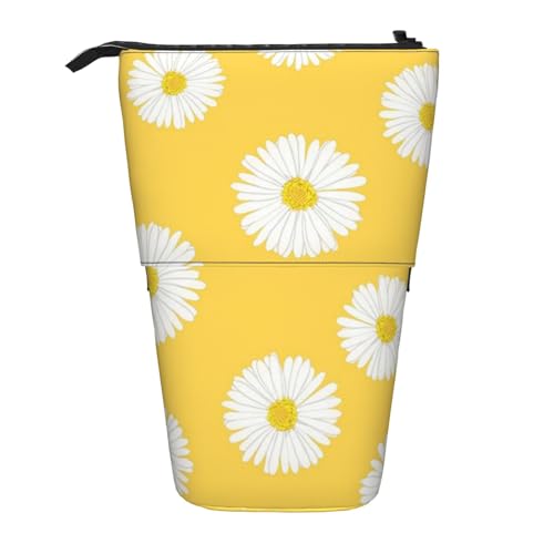Tcoay Weiße Aster Daisy Gelb, Stehender Stiftehalter Schreibwarentasche Stiftetasche Organizer Teleskop-Stifteetui von Tcoay