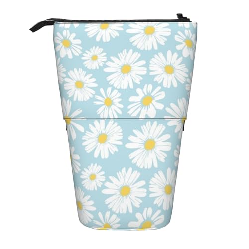 Tcoay Weiße Gänseblümchenblume, stehender Stiftehalter, Schreibwarentasche, Stiftetasche, Organizer, Teleskop-Federmäppchen von Tcoay