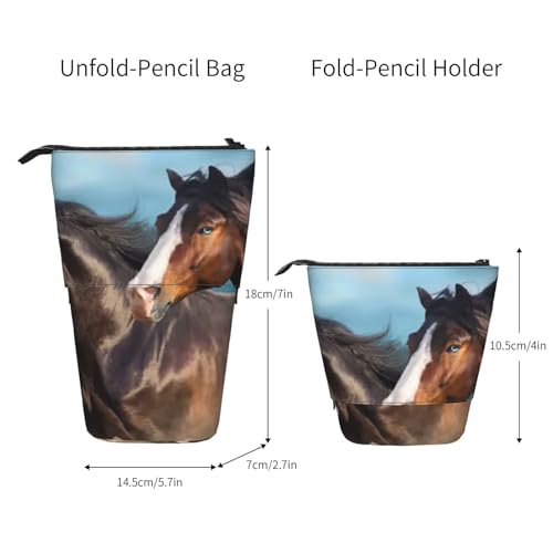 Tcoay Weiße Pferde, stehender Stifthalter, Schreibwarentasche, Stiftetasche, Organizer, Teleskop-Federmäppchen von Tcoay