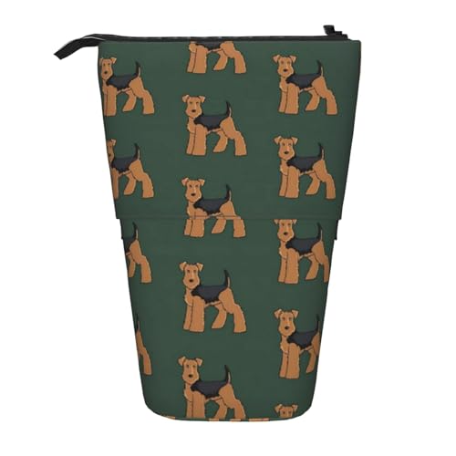 Tcoay Welsh Terrier, stehender Stiftehalter, Schreibwarentasche, Stiftetasche, Organizer, Teleskop-Stifteetui von Tcoay