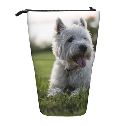 Tcoay Westie Lawn West Highland White Terrier Hunde, Stehender Stiftehalter, Schreibwarentasche, Stiftetasche, Organizer, Teleskop-Federmäppchen von Tcoay