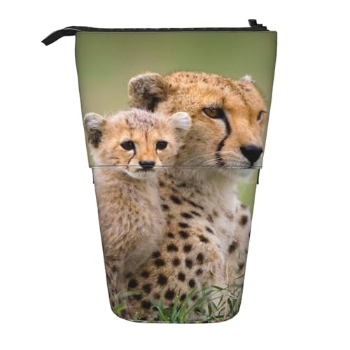 Tcoay Wild Animal Cheetah, Stehender Stiftehalter, Schreibwarentasche, Bleistiftbeutel, Organizer, Teleskop-Federmäppchen von Tcoay