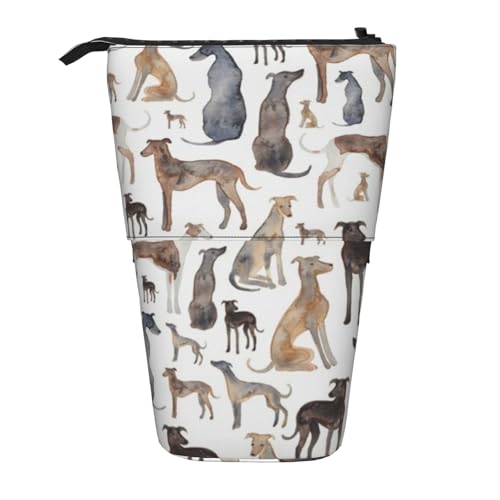Tcoay Windhund Whippet und Hund, stehender Stiftehalter, Schreibwarentasche, Bleistiftbeutel, Organizer, Teleskop-Federmäppchen von Tcoay
