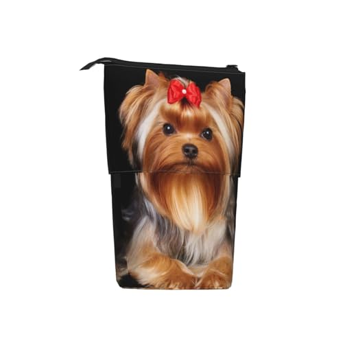 Tcoay Yorkshire Terrier und Band, stehender Stiftehalter, Schreibwarentasche, Stiftetasche, Organizer, Teleskop-Stifteetui von Tcoay