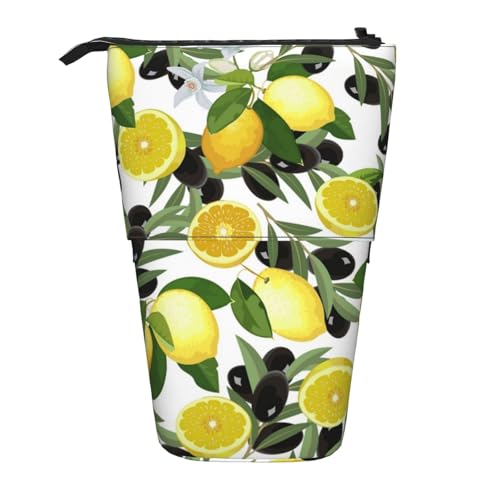 Tcoay Zitrone und Olive, stehender Stiftehalter, Schreibwarentasche, Stiftetasche, Organizer, Teleskop-Stifteetui von Tcoay