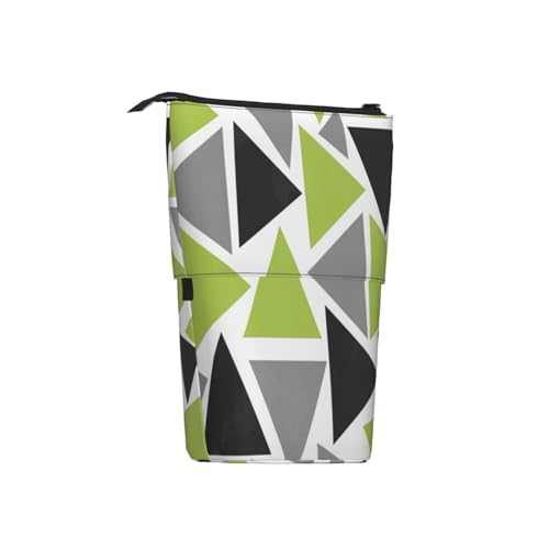 Tcoay Zufällige Dreiecke, Limettengrün, Grau, Schwarz auf Weiß, stehender Stiftehalter, Schreibwarentasche, Stiftetasche, Organizer, Teleskop-Stifteetui von Tcoay