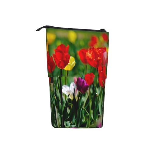 Tulpen, Stehender Stiftehalter, Schreibwarentasche, Bleistiftbeutel, Organizer, Teleskop-Federmäppchen von Tcoay