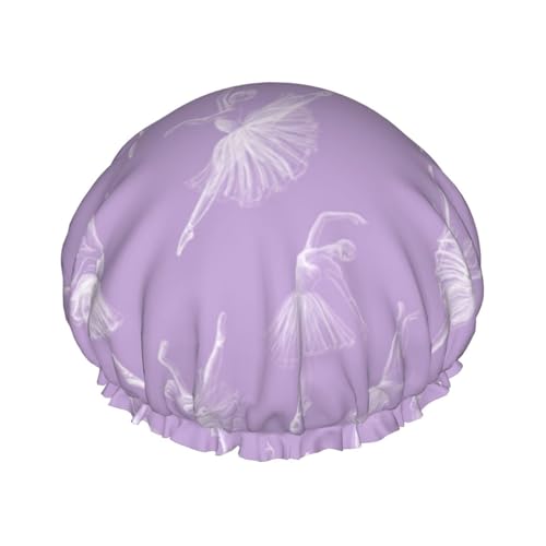 Wasserdichte Duschhaube mit Gummiband, doppellagige, wiederverwendbare Duschhaube für Damen,Ballerinas Zeichnung Lila von Tcoay