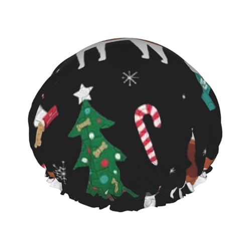 Wasserdichte Duschhaube mit Gummiband, doppellagige, wiederverwendbare Duschhaube für Damen,Beagle-Weihnachten von Tcoay