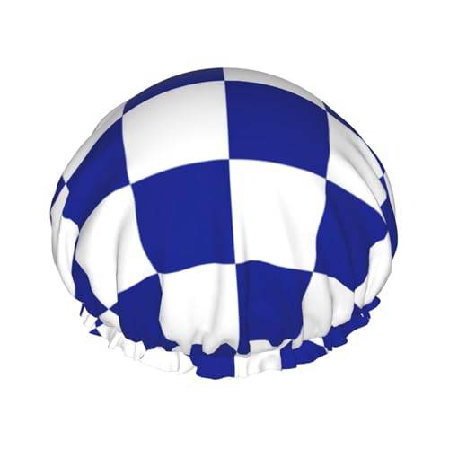 Wasserdichte Duschhaube mit Gummiband, doppellagige, wiederverwendbare Duschhaube für Damen,Blau-weiß kariertes Muster Wasserdichte Duschhaube mit Gummiband, doppellagige, wiederverwendbare Duschhaube für Damen,Blau-weiß kariertes Muster von Tcoay
