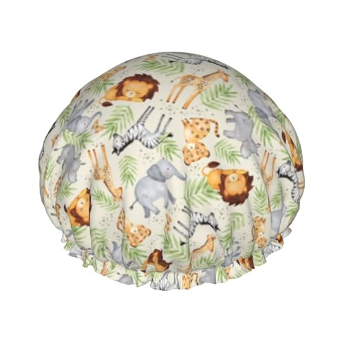Wasserdichte Duschhaube mit Gummiband, doppellagige, wiederverwendbare Duschhaube für Damen,Dschungeltiere Kinder Safari Tier Kinderzimmer Bettwäsche Löwe Wasserdichte Duschhaube mit Gummiband, doppellagige, wiederverwendbare Duschhaube für Damen,Dschungeltiere Kinder Safari Tier Kinderzimmer Bettwäsche Löwe von Tcoay