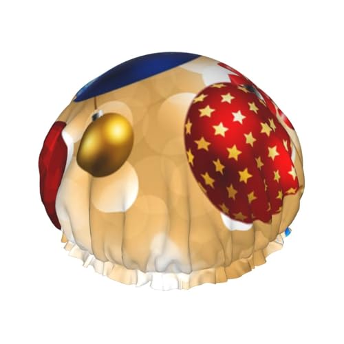 Wasserdichte Duschhaube mit Gummiband, doppellagige, wiederverwendbare Duschhaube für Damen,Frohe Weihnachten gedruckt von Tcoay
