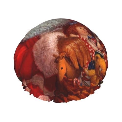 Wasserdichte Duschhaube mit Gummiband, doppellagige, wiederverwendbare Duschhaube für Damen,Frohe Weihnachten gedruckt von Tcoay