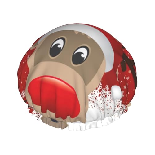 Wasserdichte Duschhaube mit Gummiband, doppellagige, wiederverwendbare Duschhaube für Damen,Frohe Weihnachten niedlichen Cartoon Elch Druck von Tcoay