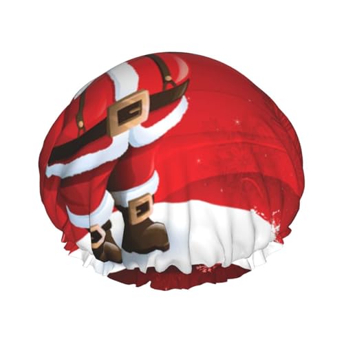 Wasserdichte Duschhaube mit Gummiband, doppellagige, wiederverwendbare Duschhaube für Damen,Frohe Weihnachten von Tcoay