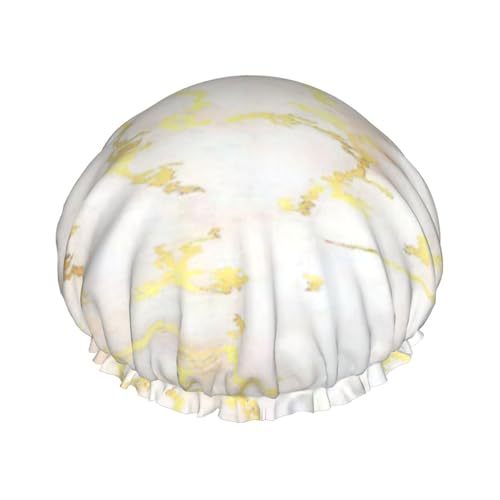 Wasserdichte Duschhaube mit Gummiband, doppellagige, wiederverwendbare Duschhaube für Damen,Fügen Sie Ihren Text Gold Marmor Blank Modern Elegant von Tcoay