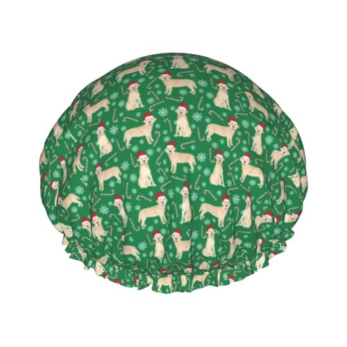 Wasserdichte Duschhaube mit Gummiband, doppellagige, wiederverwendbare Duschhaube für Damen,Gelber Labrador, gelbe Labrador-Steppdecke, gelber Labrador-Hund, Weihnachten von Tcoay