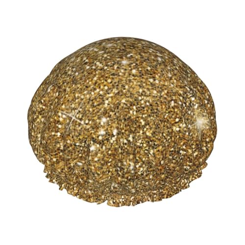 Wasserdichte Duschhaube mit Gummiband, doppellagige, wiederverwendbare Duschhaube für Damen,Gold Glitzer Funkeln Glitzernd Funkelnd von Tcoay
