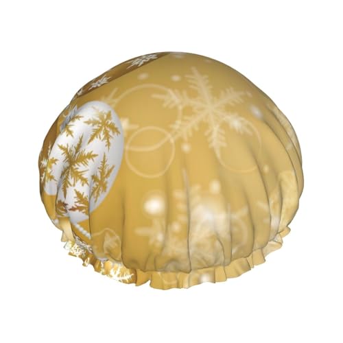 Wasserdichte Duschhaube mit Gummiband, doppellagige, wiederverwendbare Duschhaube für Damen,Gold Weihnachtskugel Schneeflocke Weihnachten von Tcoay