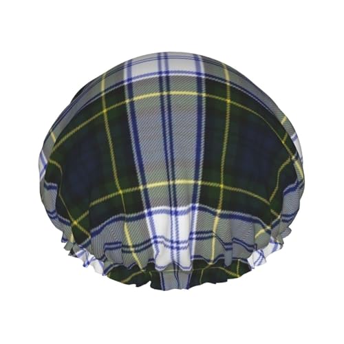 Wasserdichte Duschhaube mit Gummiband, doppellagige, wiederverwendbare Duschhaube für Damen,Gordon Kleid Tartan Plaid von Tcoay