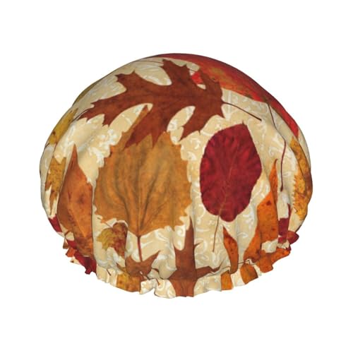Wasserdichte Duschhaube mit Gummiband, doppellagige, wiederverwendbare Duschhaube für Damen,Herbstlaub Damast von Tcoay