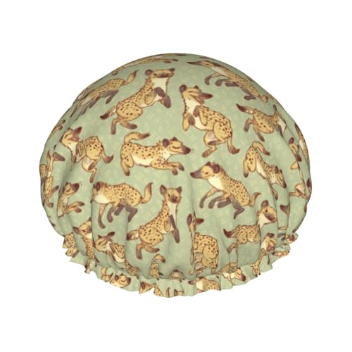 Wasserdichte Duschhaube mit Gummiband, doppellagige, wiederverwendbare Duschhaube für Damen,Hyänenmuster von Tcoay