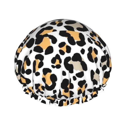 Wasserdichte Duschhaube mit Gummiband, doppellagige, wiederverwendbare Duschhaube für Damen,Leoparden-Stein-Tierdruck-Safari von Tcoay